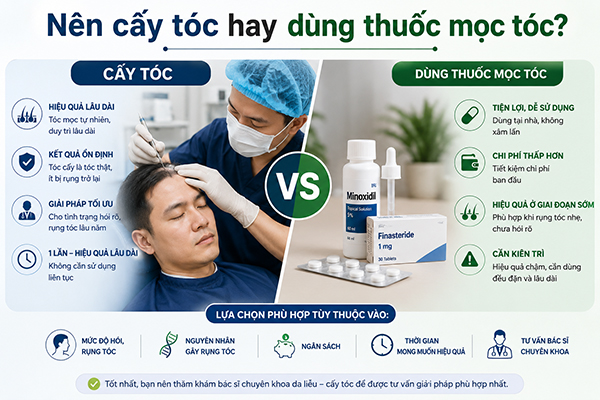 Nên cấy tóc hay dùng thuốc mọc tóc