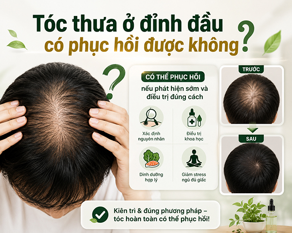 Tóc thưa hói ở đỉnh đầu có phục hồi được không?