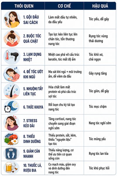 10 thói quen gây rụng tóc nhiều người vẫn mắc phải