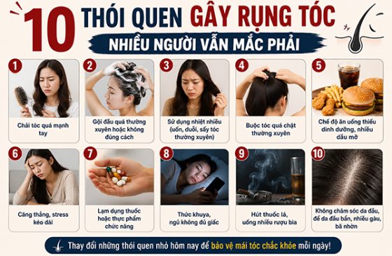 10 thói quen gây rụng tóc nhiều người vẫn mắc phải