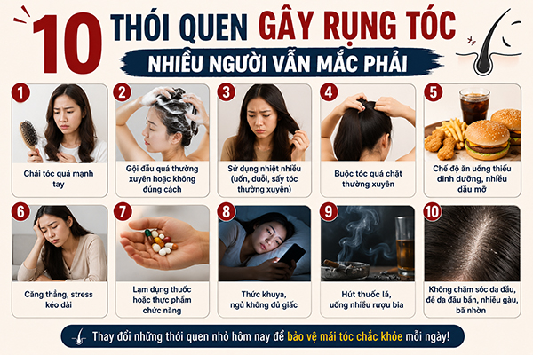 10 thói quen gây rụng tóc nhiều người vẫn mắc phải