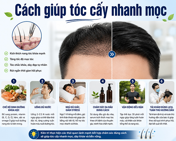 Cách giúp tóc cấy nhanh mọc