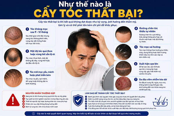 Như thế nào là cấy tóc thất bại? 7 dấu hiệu cảnh báo không nên chủ quan