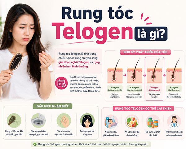 Rụng tóc Telogen là gì? Dấu hiệu nhận biết, nguyên nhân và cách cải thiện hiệu quả