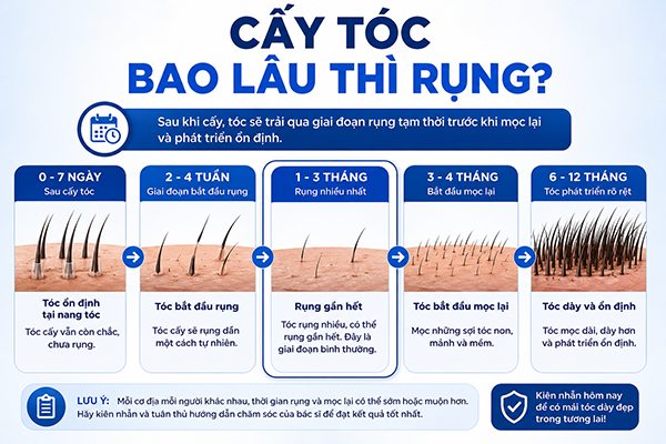 Cấy tóc bao lâu thì rụng? Hiểu đúng về giai đoạn hồi phục sau cấy tóc