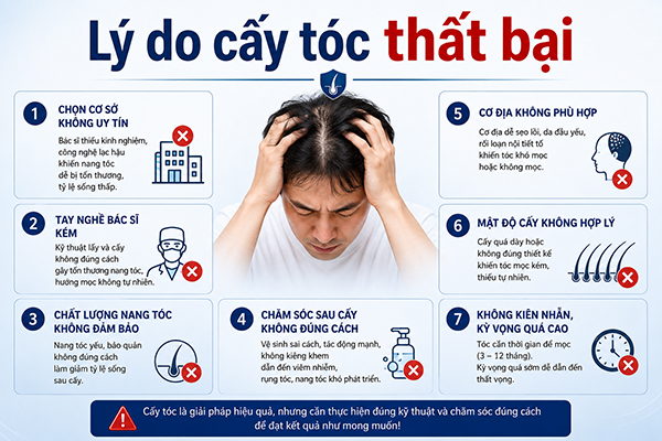 Lý do cấy tóc thất bại: 7 nguyên nhân cần biết trước khi thực hiện