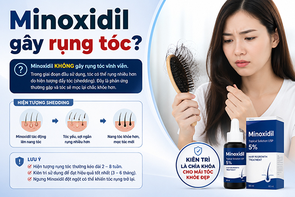 Minoxidil gây rụng tóc? 3 nguyên nhân thường gặp và cách xử lý đúng