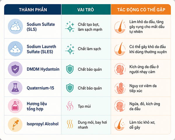 các chất trong dầu gội gây rụng tóc