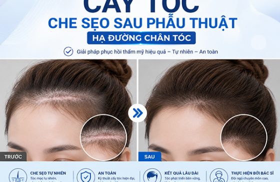 cấy tóc che sẹo sau phẫu thuật hạ đường chân tóc