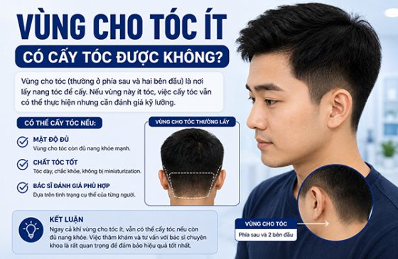 Vùng cho tóc ít có cấy tóc được không?