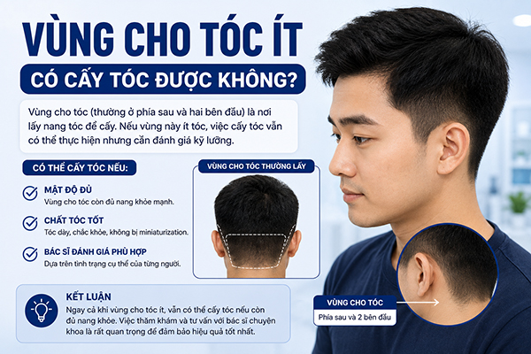 Vùng cho tóc ít có cấy tóc được không?