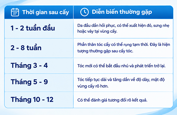 Quá trình mọc tóc sau cấy